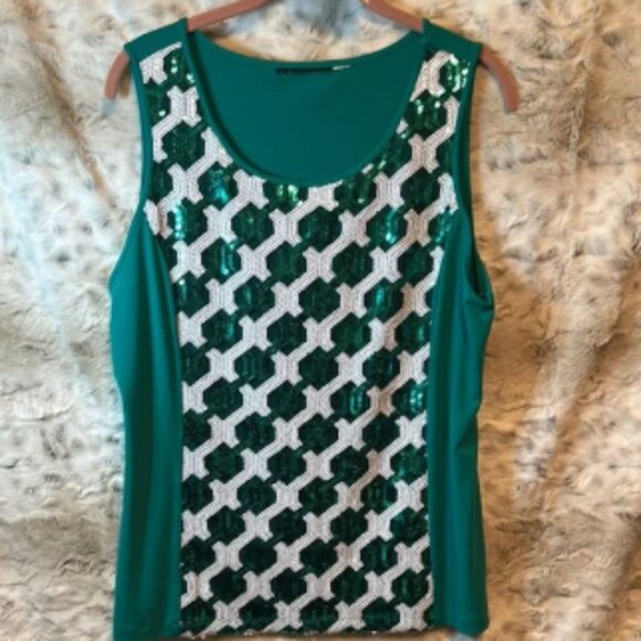 Bob Mackie Green Sequin Tank Top XL - Picture 1 of 6